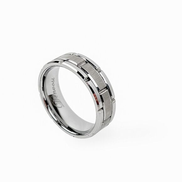 Denvosi Tungsten Ring Brushed Texture Brick Pattern Fashion Band Shiny Edge 12.5 - Picture 4 of 7